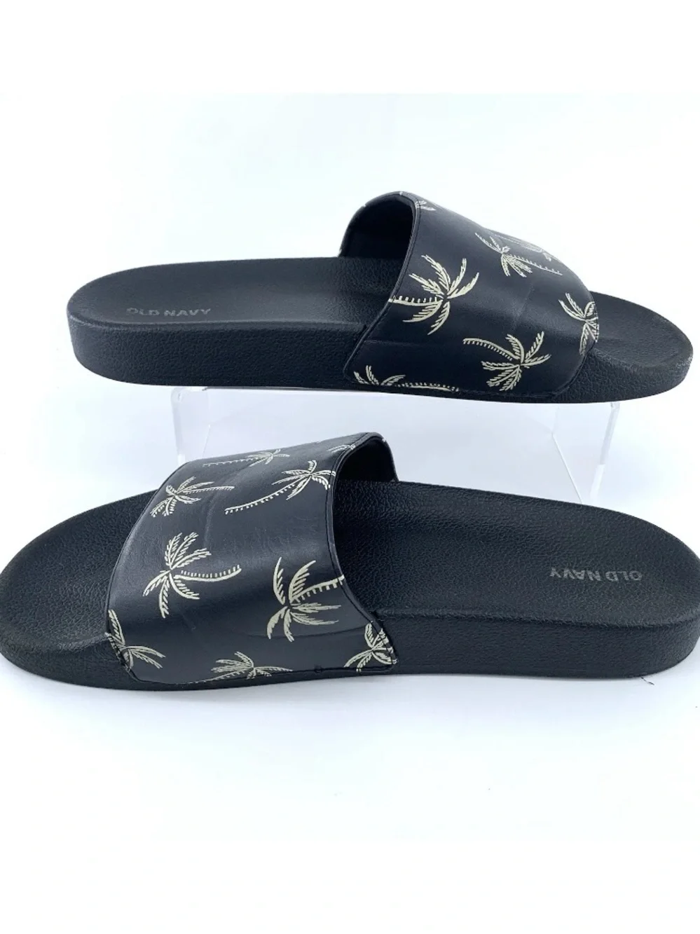 Old Navy Palm Tree Slide Sandals Men's 10–11 Black Comfort Pool Slides